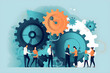 © VIX - Flat vector illustration Teamwork of business people combining gears