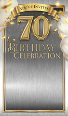 70th Birthday Celebration Invitation Template Silver Gold Design