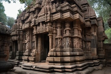 ancient temple, with intricate carvings and sculptures on its columns and walls, created with generative ai