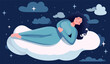 Content woman floats above pillow, relishing dreams or relaxation. Serene girl sleeping, envisioning dreams. Rest, rejuvenation. Vector graphic