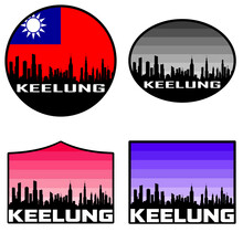 Keelung Skyline Silhouette Taiwan Flag Travel Souvenir Sticker Sunset Background Vector Illustration SVG EPS AI
