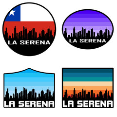 La Serena Skyline Silhouette Chile Flag Travel Souvenir Sticker Sunset Background Vector Illustration SVG EPS AI