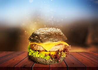 Wall Mural - Delicious juicy fresh burger sandwich