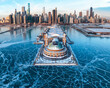 © RooM The Agency - Aerial winter view of city skyline with Navy Pier at Sunrise, Chicago, Illinois, USA