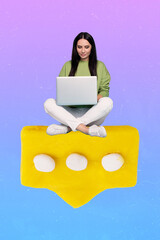 Aufkleber - Photo artwork minimal collage picture of smiling lady chatting instagram twitter telegram facebook isolated drawing background