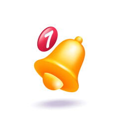 Poster - trending 3d isometric, cartoon illustration. bright notification icon. the golden bell rings with a 