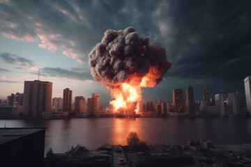 Wall Mural - The explosion of a nuclear bomb in the city. ai generative