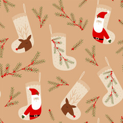 Wall Mural - seamless pattern background christmas socks