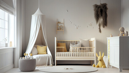 Wall Mural - Modern minimalist nursery room in scandinavian style. AI generated