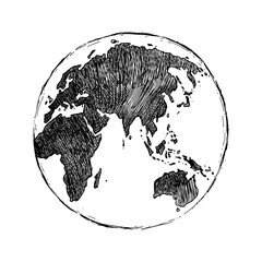 Wall Mural - Vector Black Sketch Globe Illustration Isolation on White Background. Hand Drawn Planet Earth.	
