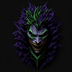 face of an evil joker | purple, green, gray, red | devilish smile | evil joker smiling | HAHAHA!!! 