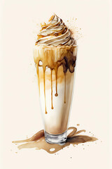 Wall Mural - Caramel latte with whipped cream, watercolor style, generative AI