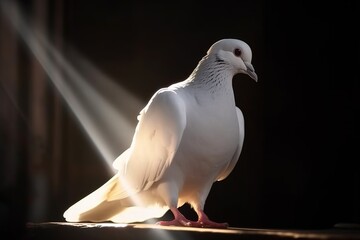 Wall Mural - White dove illuminated by the rays of the sun. Generative AI.