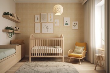 interior of a child's room with a playpen