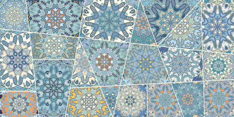 Naklejka na meble Vector patchwork quilt pattern. Vintage decorative collage. Hand drawn background. Indian, Arabic, Turkish motifs for printing on fabric or paper. Abstract colorful doodle pattern in mosaic style