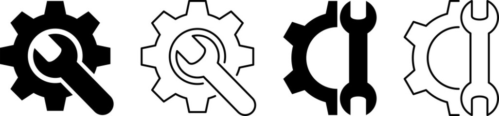 Wrench and gear icon set. PNG