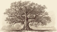 A Branched Oak Tree - A Heartwarming Family Tree With Stunning Engravings, Hand Drawn In A Vintage Style. 