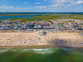 Wall Mural - Hampton Beach aerial view including historic waterfront buildings on Ocean Boulevard and Hampton Beach State Park, Town of Hampton, New Hampshire NH, USA.