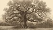 A Family Tree for Generations: A Hand-Drawn Vintage Engraving of a Branched, Leafless Oak