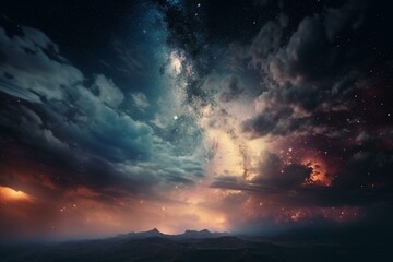 Night sky with clouds and stars.Abstract astronomical galaxy. Elements of this image furnished by NASA. Generative AI