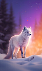 Wall Mural - white, polar fox at night. Generative AI image.