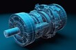 finite element analysis, 3D Illustration, advanced motor with scale on top of engineering, generative ai