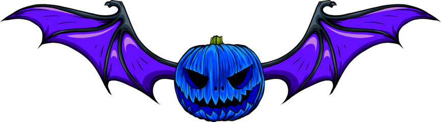 Wall Mural - Vector graphic of a pumpkin has bat wings on white background