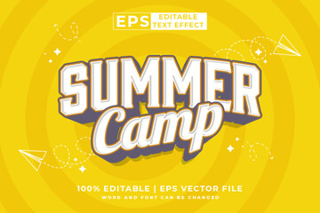 Sticker - Editable text effect Summer Camp 3d Cartoon template style premium vector