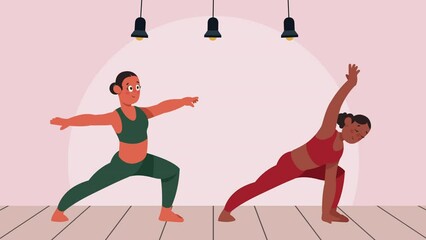 Sticker - young girls practicing yoga animation