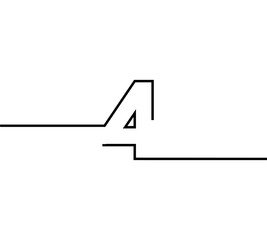 vector design line number 4 four with sticking out to 2 sides. in black on a white background. number line