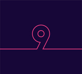 vector design line number 9 nine with sticking out to 2 sides. in pink on a dark blue background