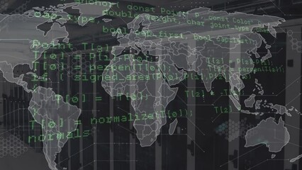 Poster - Animation of world map and data processing against computer server room