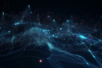 Glowing blue big data background. Technology, metaverse and future concept. 3D Rendering. Generative AI