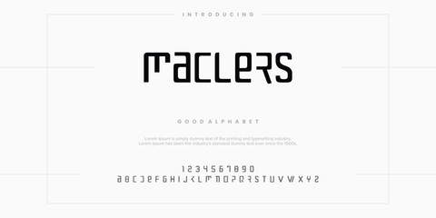 Wall Mural - Modern abstract digital alphabet font. Minimal technology typography, Creative urban sport fashion futuristic font and with numbers. vector illustration