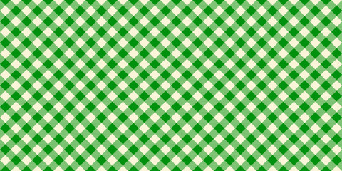Poster - Seamless diagonal gingham pattern. Green and white slanted vichy cage background. Checked tweed plaid repeating wallpaper. Fabric texture design. Vector 