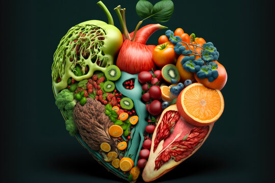 human heart made of fruits and vegetables, generative ai