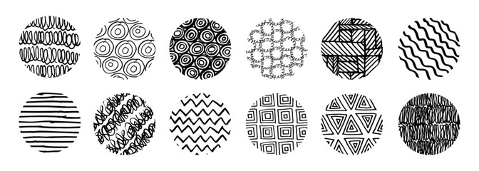 Poster - Set of scribble round pattern element