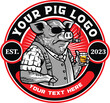 Blind Pig Drinking Wine Retro Logo