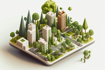 Isometric sustainable green city power by clean energy. distinct generative AI image.