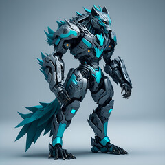 Wall Mural - Wolf Mutant Cyborg Armor with Cyan and black combination color