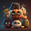 Little Monsters. Characters for Halloween. AI generation	