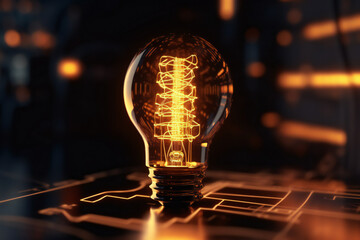 Creative minds harness the power of light bulbs and technology, sparking innovative ideas and solutions through brainstorming, communication, and intelligent network connections in business and cybers