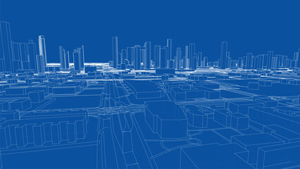 Sticker - Outline city concept vector. Wire-frame style