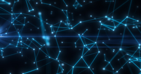 Aufkleber - Abstract high tech blue glowing lines with dots and plexus triangles, abstract background