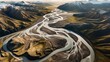Wonderful dreamscape of Iceland, with flowing glacial rivers, taken from a helicopter