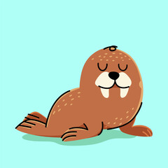 Wall Mural - Cute Walrus cartoon. vector cartoon illustration