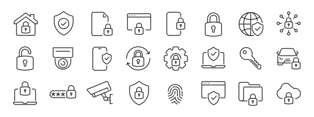 safety, security, protection thin line icons. editable stroke. for website marketing design, logo, a