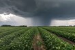 storm clouds bring hail and damaging winds to farmland, created with generative ai