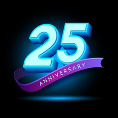 25 anniversary 3d text with glow effect