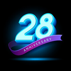 Canvas Print - 28 Anniversary 3D text with glow effect